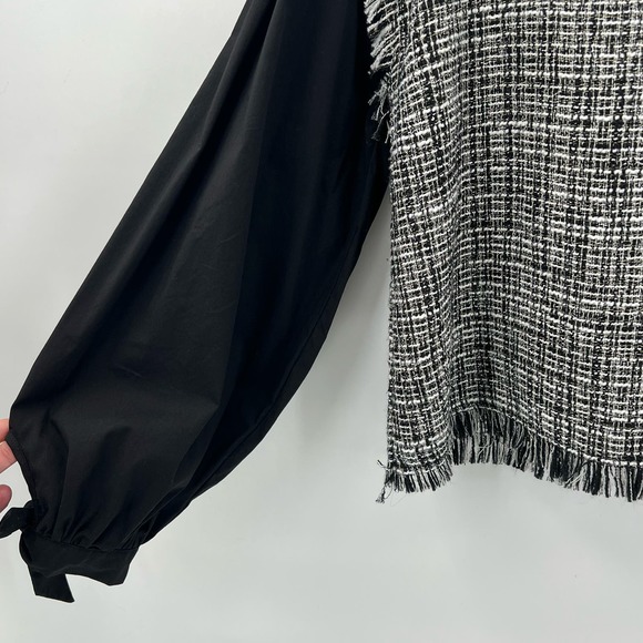Strut & Bolt Tweed Balloon Sleeve Top Womens Large Black White Metallic - Picture 9 of 12